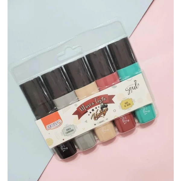Marca Texto BRW Vintage 5 Cores