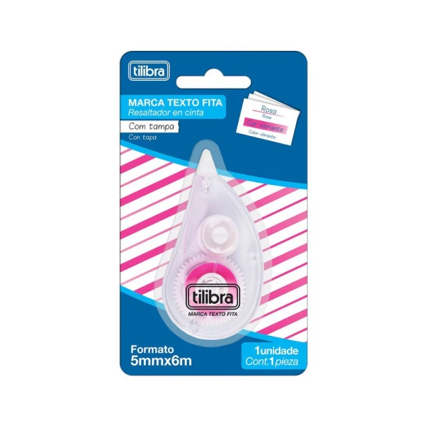 Marca Texto Em Fita Tilibra Rosa Blister
