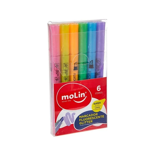 Marca Texto Glitter Fluorescente Molin 6 Cores