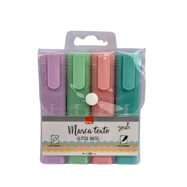 Marca Texto Pastel Glitter BRW Soul C/ 4 Un