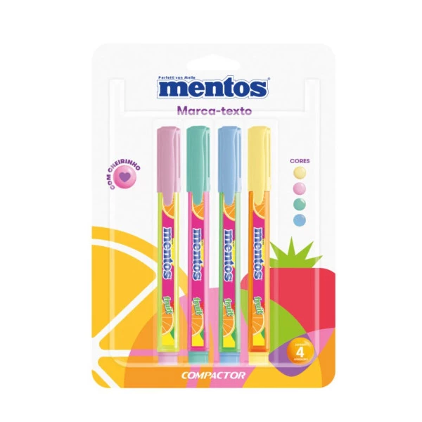 Caneta Marca-Texto Mentos Compactor Destaq Com Cheirinho 4 Cores