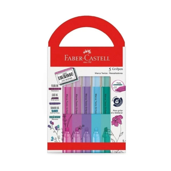 Marca Texto Faber Castell Grifpen Com Cheirinho Relaxa e Reequilibra 5 Cores