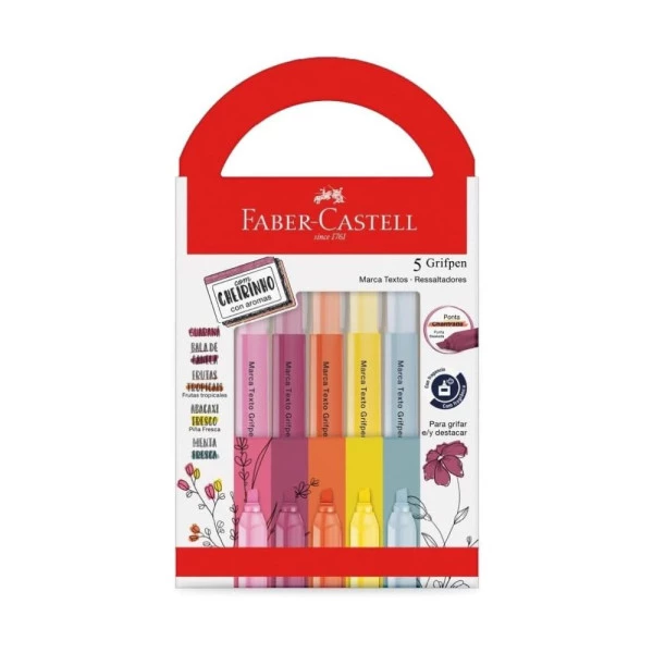 Marca Texto Faber Castell Grifpen Com Cheirinho Revigora e Energiza 5 Cores
