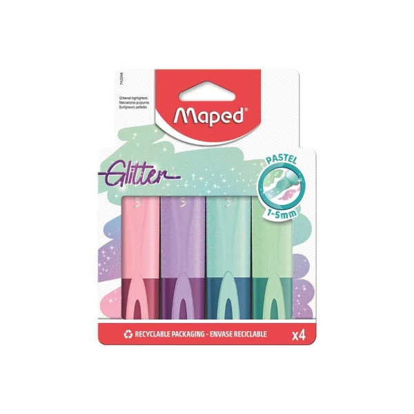Marca Texto Maped Tons Pasteis Glitter Kit c/4 Cores