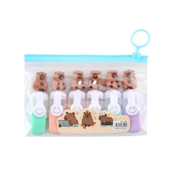 Marca Texto Mini Capivara Kawaii 6 Cores