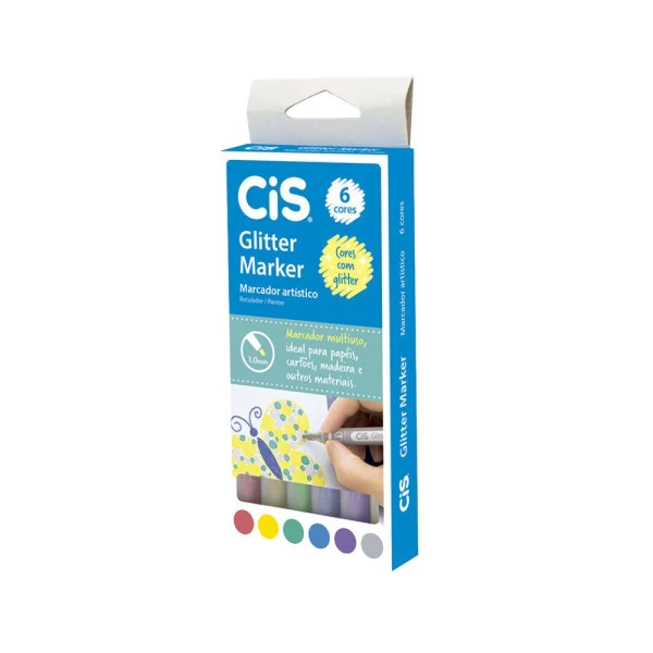 Marcador Artístico Cis Glitter Marker 6 Cores