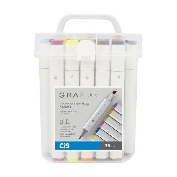 Marcador Artístico Cis Graf Duo Estojo com 36 Cores