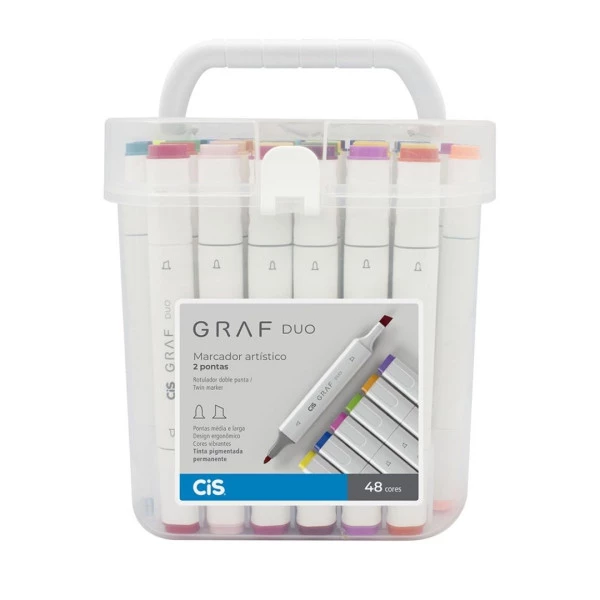 Marcador Artístico Cis Graf Duo Estojo com 48 Cores