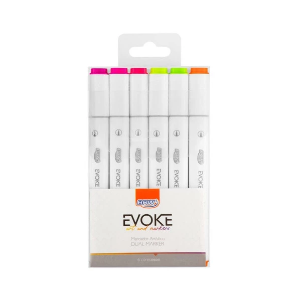 Marcador Artístico Evoke Dual Marker Neon 6 Cores