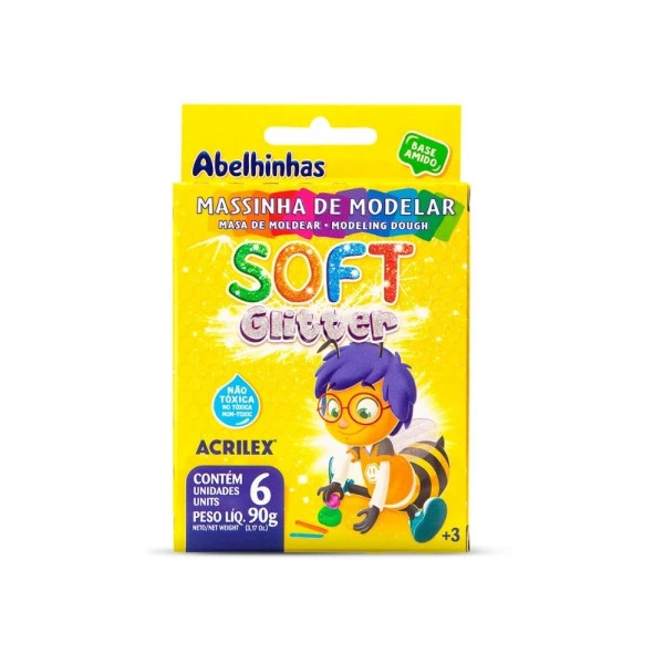 Massinha De Modelar Soft Glitter Acrilex 6 Cores