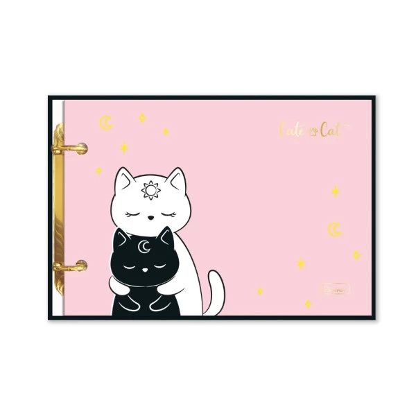 Mini Fichário Porta Fichas Cute Cat Cadersil Rosa Hug