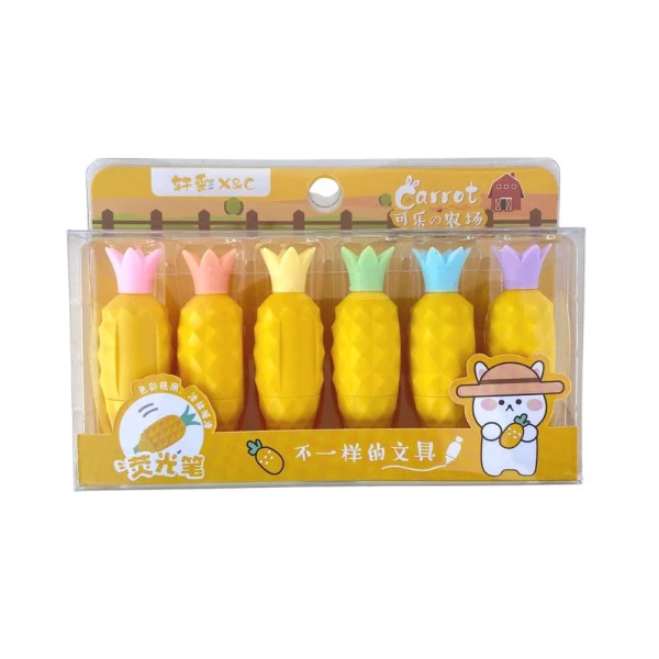 Mini Marca Texto Kawaii Fofinho Abacaxi 6 Cores
