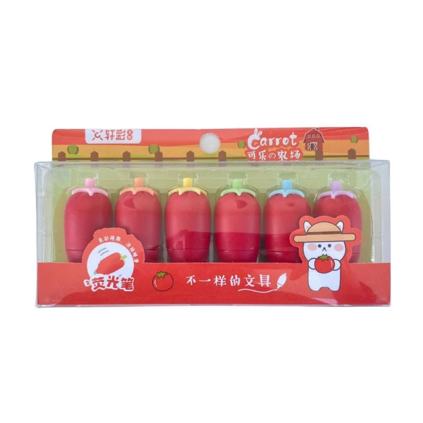 Mini Marca Texto Kawaii Fofinho Tomate 6 Cores