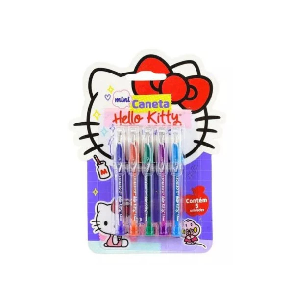 Mini Caneta Esferográfica Hello Kitty 5 cores Leo&Leo