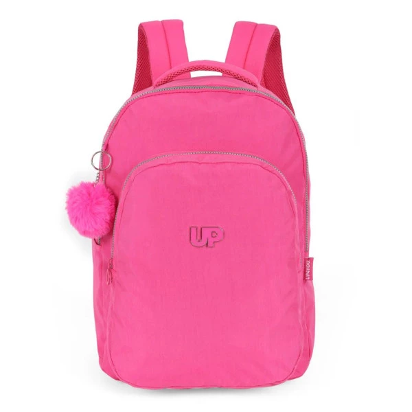 Mochila Escolar de Costas Rosa Crinkle Com Pompom Up4You
