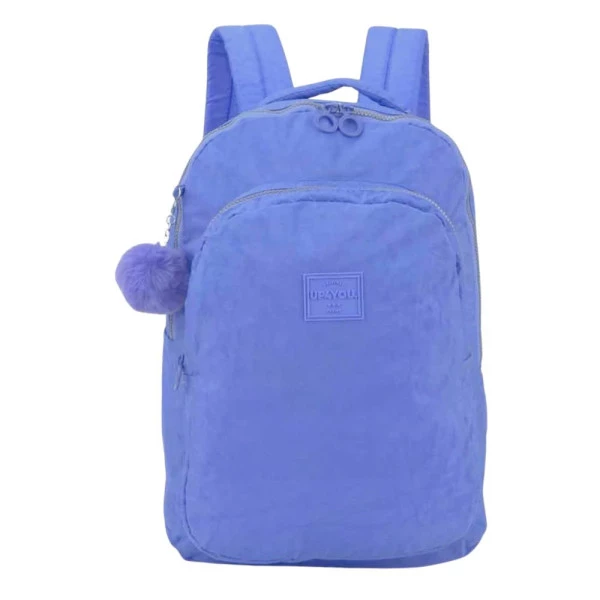 Mochila Escolar de Costas Roxo Crinkle Com Pompom Up4You