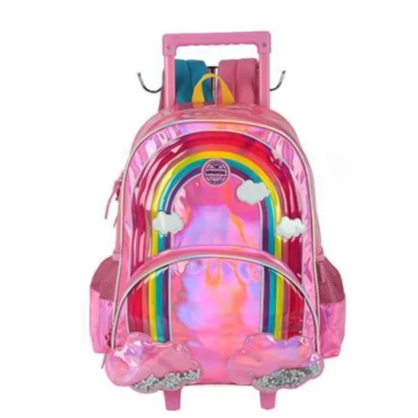 Mochila Escolar de Rodinhas Arco-Íris Rosa Up4You