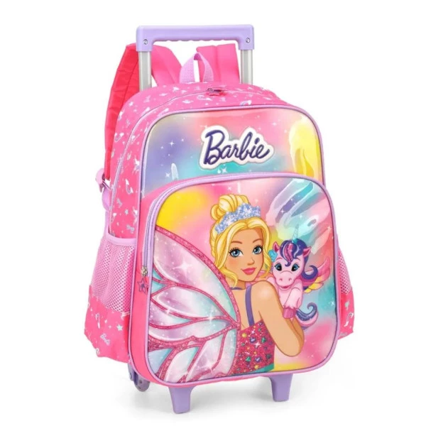 Mochila Escolar de Rodinhas Barbie Rosa Luxcel