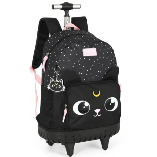 Mochila Escolar de Rodinhas Carrinho Gato Preto Up4You