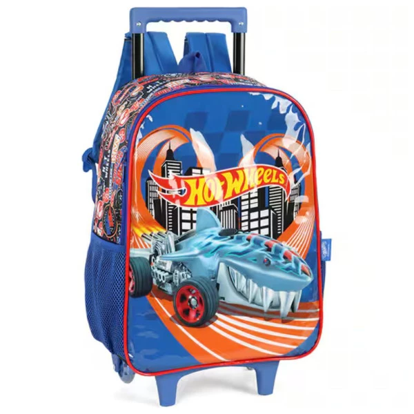 Mochila Escolar de Rodinhas Hot Wheels Azul Luxcel