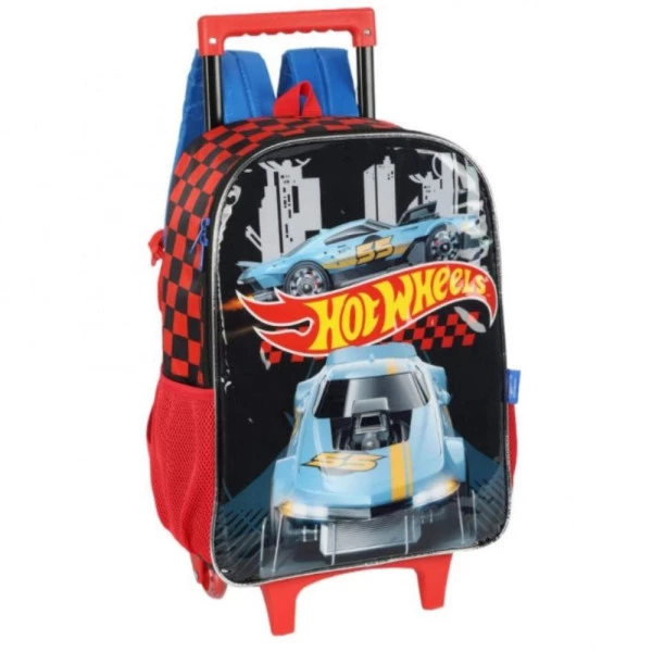 Mochila Escolar de Rodinhas Hot Wheels Preto Luxcel