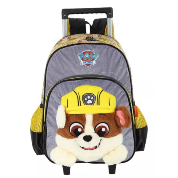 Mochila Escolar de Rodinhas Patrulha Canina Amarelo Rubble Luxcel