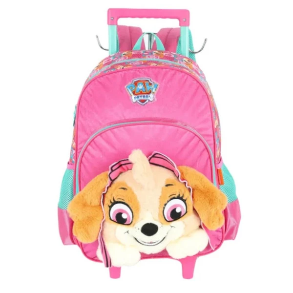 Mochila Escolar de Rodinhas Patrulha Canina Rosa Skye Luxcel