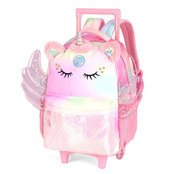 Mochila Escolar de Rodinhas Unicórnio Rosa Up4You