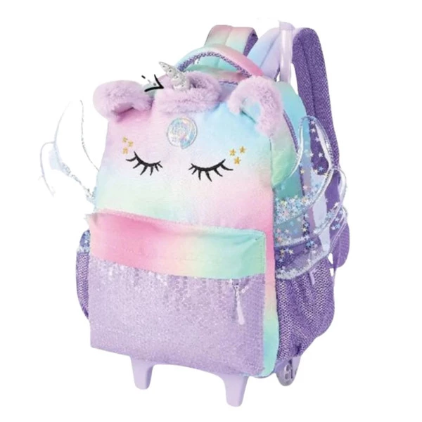 Mochila Escolar de Rodinhas Unicórnio Violeta Up4You
