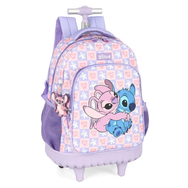 Mochila Escolar Infantil de Rodinhas Carrinho Stitch Lilás Luxcel
