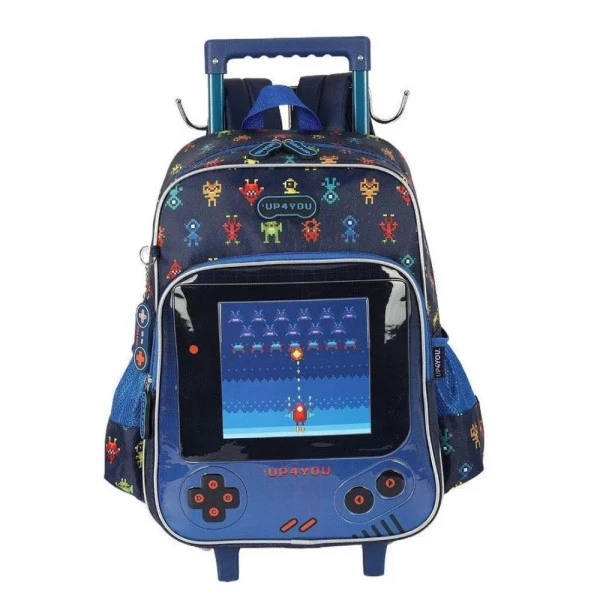 Mochila Escolar Infantil de Rodinhas Gamer Azul Luxcel