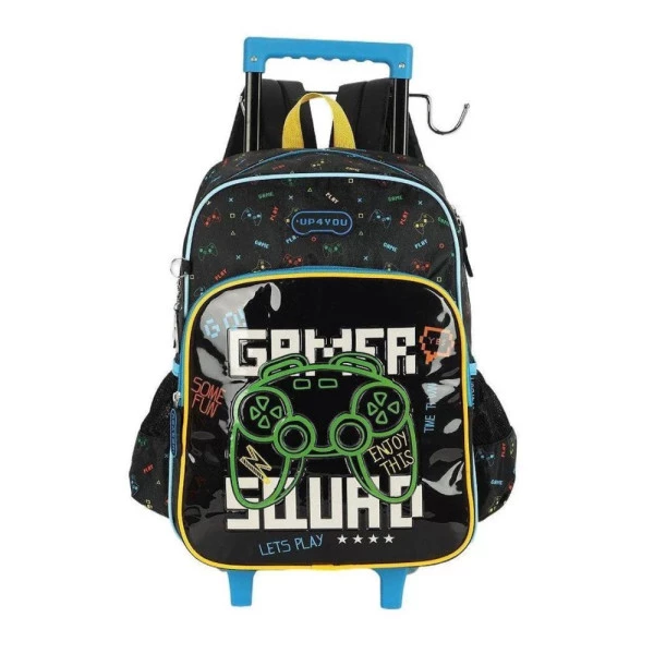 Mochila Escolar Infantil de Rodinhas Gamer Preto Luxcel