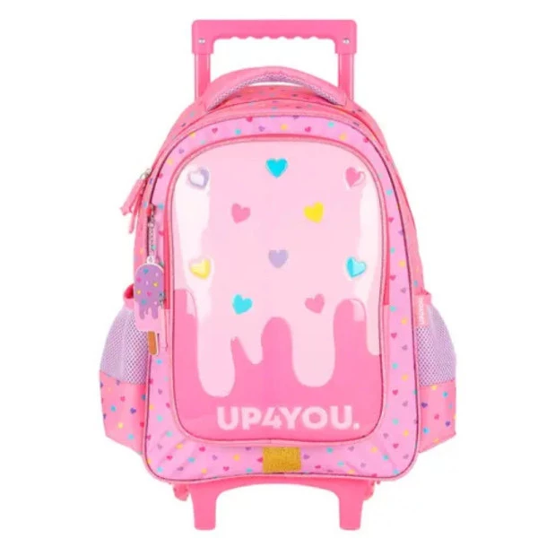 Mochila Escolar Infantil de Rodinhas Ice Cream Rosa Up4You