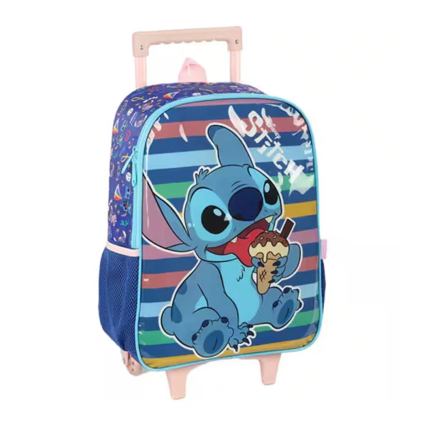 Mochila Escolar Infantil de Rodinhas Stitch Azul Sorvete Luxcel