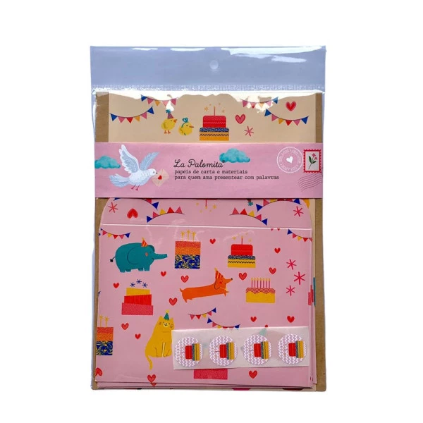 Papeis de Carta Kit com Envelopes Aniversario La Palomita