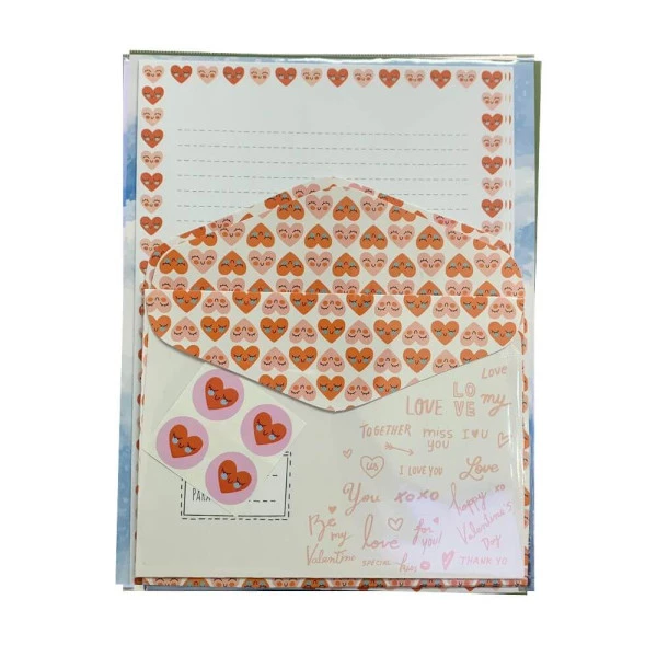 Papéis de Carta Kit com Envelopes Coraçõezinhos La Palomita