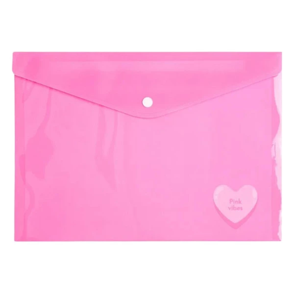 Pasta Plástica Envelope Pink Vibes Coração Leoarte