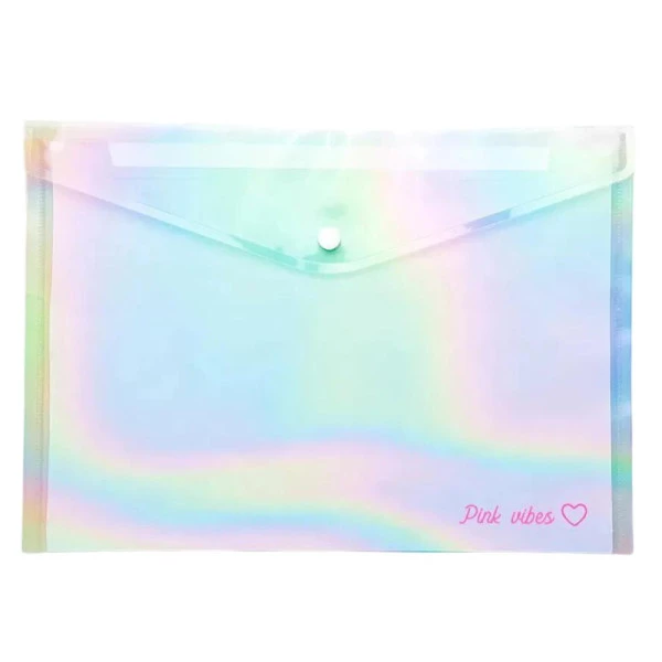 Pasta Plástica Envelope Pink Vibes Holográfico Leoarte