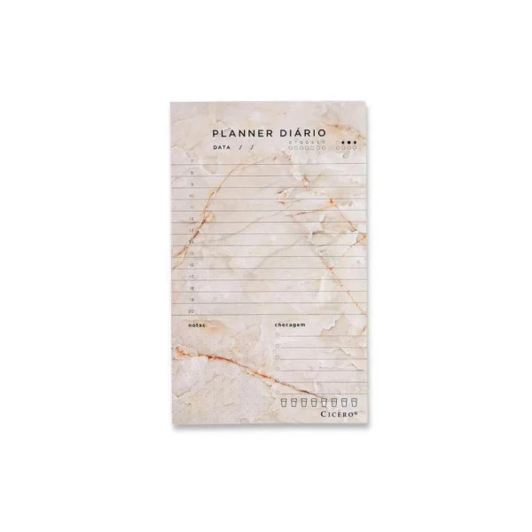 Planner Diário Bloco Cicero Minerais Mármore Branco 12X20cm 90 Fls