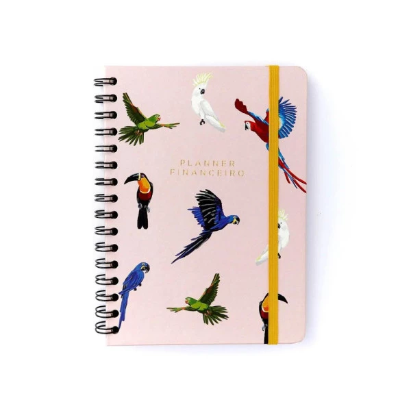 Planner Financeiro Permanente Cicero Wire-o Pássaros Especies Rosa