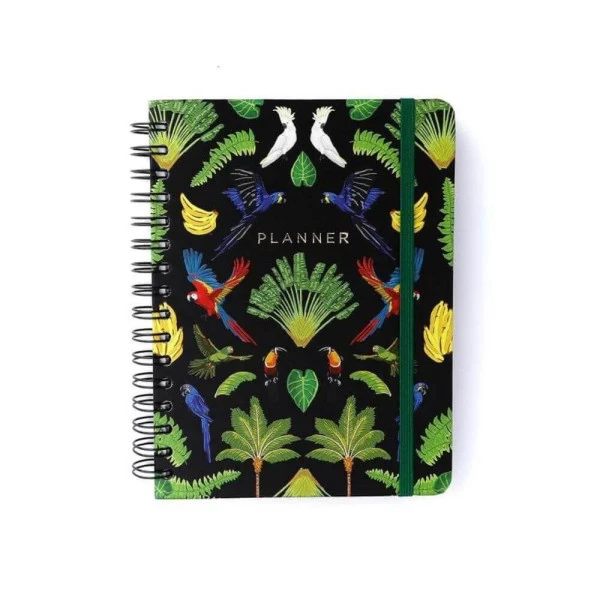 Planner Permanente Cicero Wire-O Pássaros Floresta Tropical Preto A5