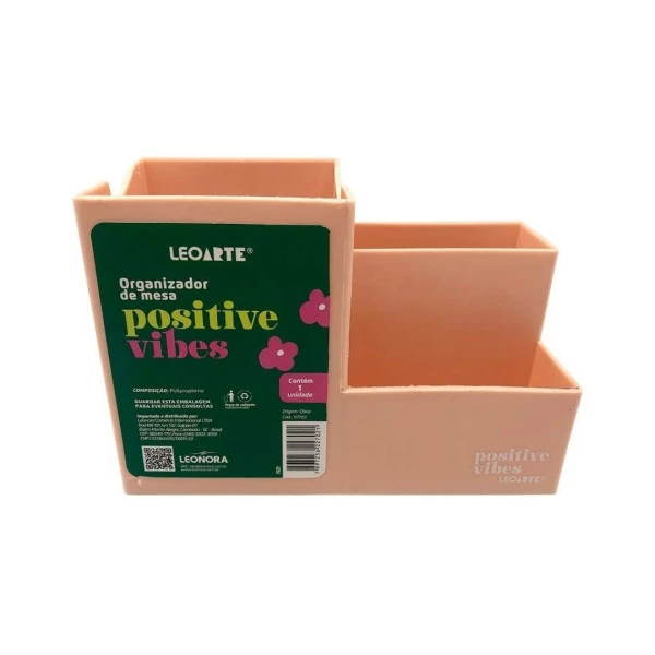 Porta Caneta Positive Vibes Laranja Leo Arte