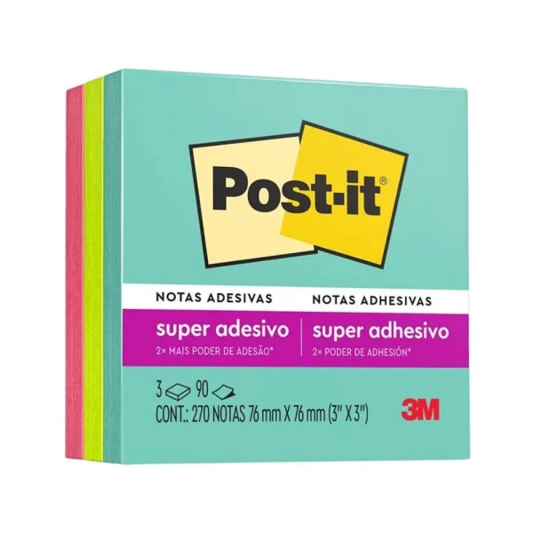 Post it Notas Adesivas 3 Cores Azul/Verde/Rosa 3M Coleção Supernova