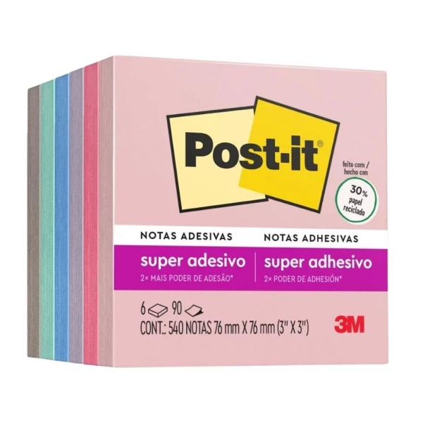 Post-It Notas Adesivas 6 Cores Tom Pastel 3M Coleção Paixão Por Viajar