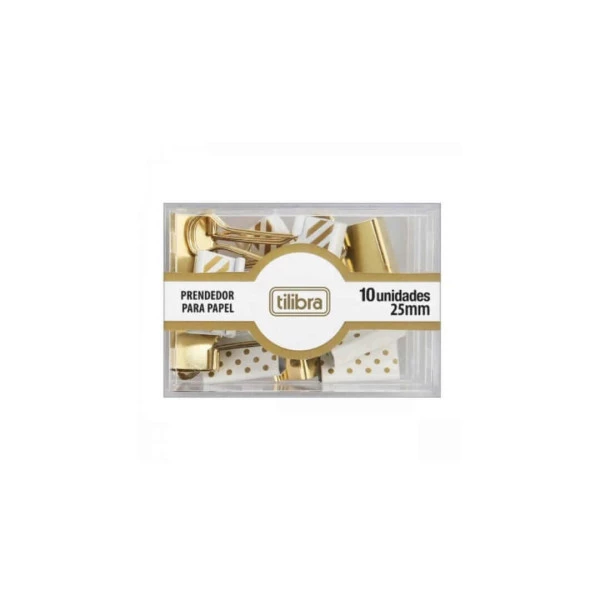 Prendedor de Papel Decorado Dourado Tilibra 10un 25mm
