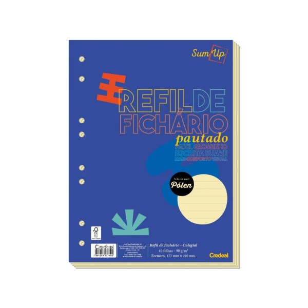 Refil Fichário Colegial Pautado Pólen 90g Credeal