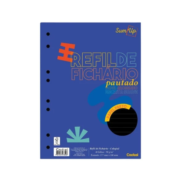 Refil Fichário Colegial Pautado Preto 90g Credeal