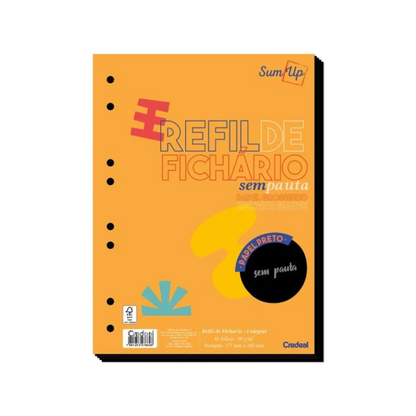 Refil Fichário Colegial Sem Pauta Preto 90g Credeal