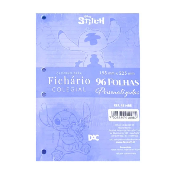 Refil Fichário Universitário Stitch DAC 96F