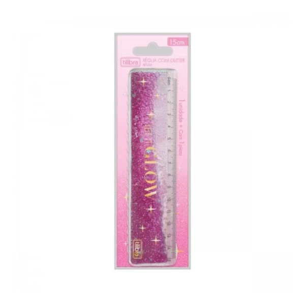 Régua Glitter 15cm Decorada Rosa Tilibra